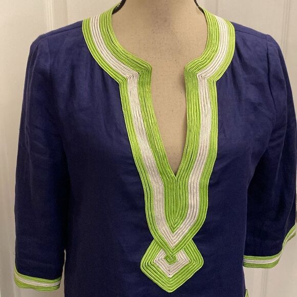 Calypso St. Barth linen Navy Dress with Lime Accents, S - Picture 2 of 9